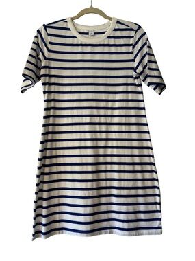 Old Navy White & Navy Striped Tee Dress